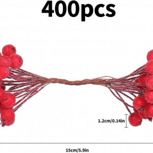 Set 400 fructe de padure artificiale EKKONG, spuma, rosu, 15 cm