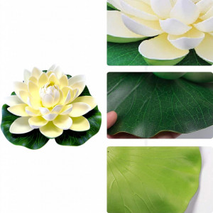 Set 6 flori de lotus artificiale Qunkun, EVA, verde/crem, 10/17 cm