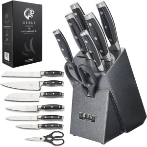 Set 8 piese Cutite pentru bucatarie, Suport Granit, foarfeca, Premium, Otel Inoxidabil German X50 Ultra+, Negru, Resigilat, Grad A