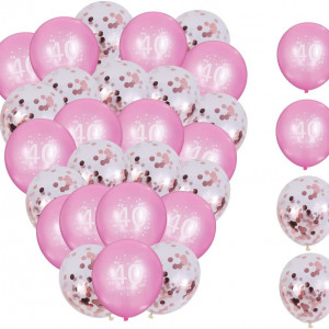 Set aniversar pentru 18 de ani Ungfu Mall, latex, roz/alb, 30 bucati, 30 cm