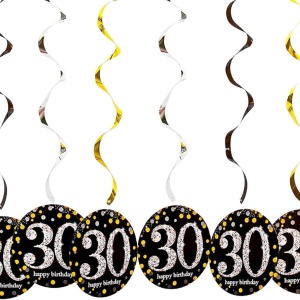 Set aniversar Qingmeng, 30 ani, carton, negru/auriu, 6 piese