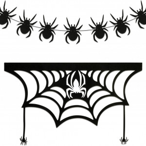 Set banner si decor pentru Halloween Qpout, pasla/hartie/plastic, negru, 4 m / 80 x 48 cm - Img 1