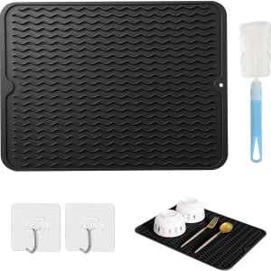 Set covoras de scurgere, 2 carlige si o perie Scettar, silicon, alb/negru/albastru