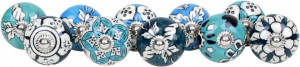 Set de 10 manere pentru dulapuri/sertare Handicraft India, ceramica, albastru/alb, 38 x 50 mm - Img 2