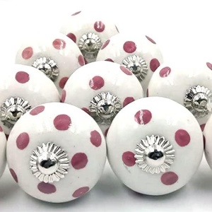 Set de 10 manere pentru mobilier Osnica, ceramica/metal, alb/rosu/argintiu