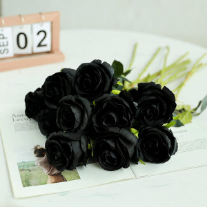 Set de 10 trandafiri artificiali Hawesome, matase/plastic, negru/verde, 54 cm - Img 7