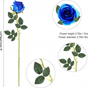 Set de 10 trandafiri artificiali Hawesome, matase/plastic, verde/albastru inchis, 54 cm - Img 3