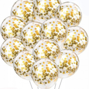 Set de 100 baloane cu confetti Veilhoho, latex, alb/auriu, 30 cm