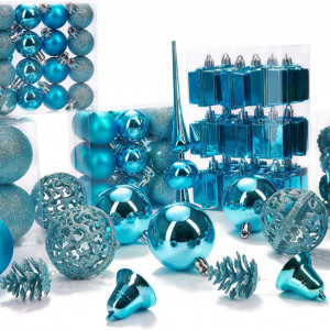 Set de 101 globuri pentru Craciun Brubaker, albastru, plastic, 3,5 - 5,5 cm - Img 5
