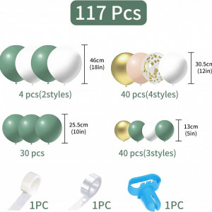 Set de 117 baloane pentru petrecere Hileyu, latex, alb/verde/auriu - Img 8