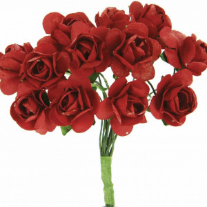 Set de 12 buchete de trandafiri Stefanazzi, hartie, rosu inchis/verde, 10 cm - Img 3