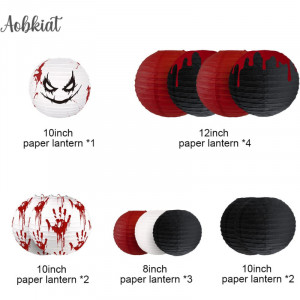 Set de 12 decoratiuni pentru Halloween AOBKIAT, alb/rosu/negru, hartie, 20 /25/ 30 cm - Img 5