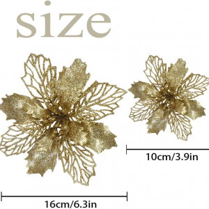 Set de 12 flori artificiale pentru bradul de Craciun Anyingkai, plastic/poliester, auriu, 16 cm / 10 cm - Img 6