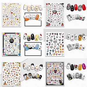 Set de 12 foi cu 800 de autocolante pentru unghii de Halloween, hartie/PVC, multicolor, 10,5 x 8 cm - Img 4