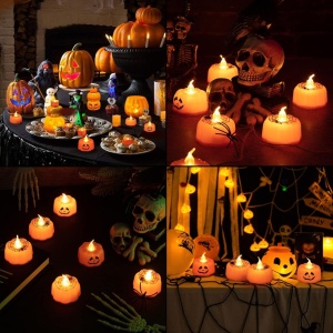 Set de 12 lumanari pentru Halloween Litake, LED, model dovleac, plastic, portocaliu, 4,2 x 4,8 cm