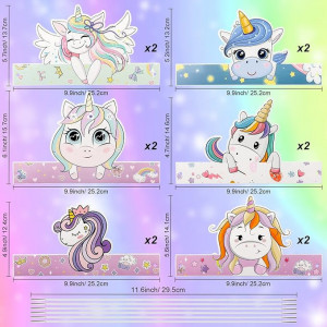 Set de 12 masti si 12 ochelari cu unicorni pentru copii Qpout, carton, multicolor - Img 6