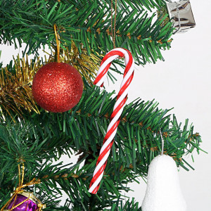 Set de 12 ornamente pentru brad Naler, plastic, alb/rosu, 37 x 120 mm - Img 3