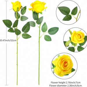 Set de 12 trandafiri artificiali Hawesome, matase/plastic, galben/verde, 52 x 7 cm - Img 5