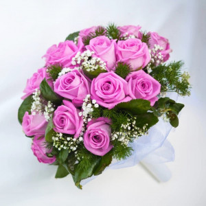 Set de 12 trandafiri artificiali YiYa, metal/plastic/matase, verde/roz, 51 cm - Img 5