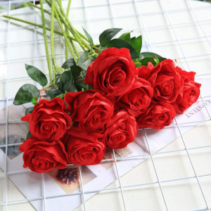 Set de 12 trandafiri artificiali YiYa, plastic/matase/metal, rosu, 45 cm - Img 2
