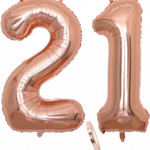 Set de 2 baloane Zooting, cifra 21, folie, rose, 101 cm - Img 1