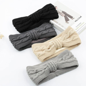 Set de 2 bentite tricotate de iarna pentru femei, textil, negru/bej, 25 x 10,2 cm