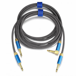 Set de 2 cabluri pentru chitara electrica 6,35 mm EBXYA, nailon/metal, gri/albastru/auriu, 3 m - Img 3