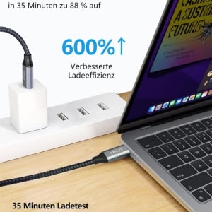 Set de 2 cabluri USB C la USB C CFinke, nailon/metal, gri, 1 m