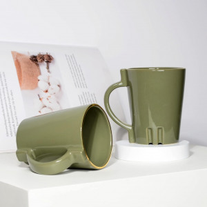 Set de 2 cesti de cafea BosilunLife, ceramica, verde, 350 ml, 8,5 x 10,8 cm - Img 1
