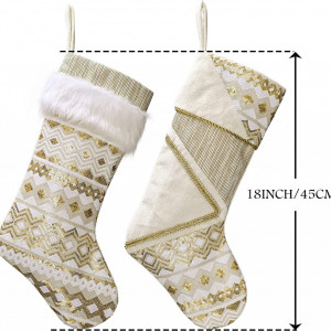 Set de 2 ciorapi pentru Craciun VALERY MADELYN, textil, alb/auriu, 45 cm - Img 3
