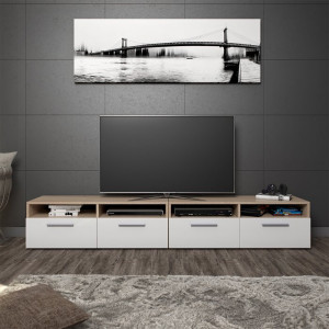 Set de 2 comode TV Vessels, MDF, alb/maro, 95 x 36 x 35 cm - Img 3
