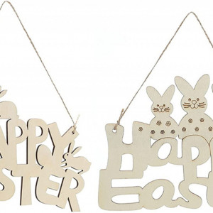 Set de 2 decoratiuni pentru Paste HEIGOO, textil/lemn, natur, 22 x 14,5 cm