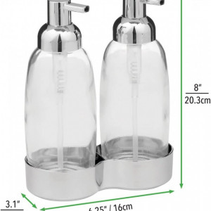 Set de 2 dozatoare de sapun mDesign, sticla/otel inoxidabil, 20,3 x 16 x 8 cm - Img 2