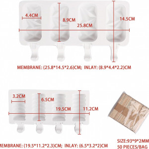 Set de 2 forme si 50 de bete pentru inghetata Yisscen, silicon/lemn, alb, 25,6 x 14,5 x 2,6 cm / 19,5 x 11,2 x 2,3 cm - Img 6
