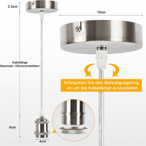 Set de 2 kit-uri de lumina pentru soclu E27 Befurglor, cablu reglabil 1,2 m, metal, argintiu - Img 6