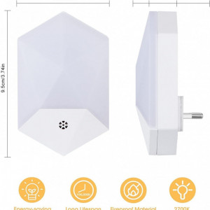Set de 2 lampi cu senzor crepuscular DANGZW, LED, policarbonat, alb, 6 x 9,5 cm