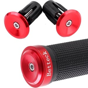 Set de 2 manere antiderapante pentru bicicleta Betteck, aluminiu/cauciuc, rosu/negru, 13 x 3,3 cm