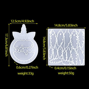 Set de 2 matrite pentru decoratiuni Unicorn FineInno, silicon, alb, 17,3 X 12,5 cm/ 14,8 x 14,8 cm  - Img 7
