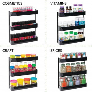 Set de 2 rafturi 3 nivele pentru medicamente MDesign, plastic, negru, 31,9 x 6,6 x 28,6 cm - Img 4