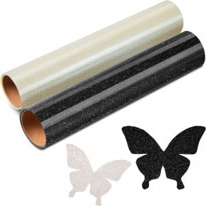 Set de 2 role de vinil cu sclipici pentru transfer termic Tenare, alb/negru, 100 x 25 cm 