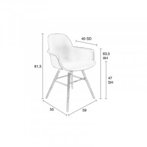 Set de 2 scaune Albert Kuip, lemn masiv/metal/polipropilena, natur/gri deschis, 59 x 55 x 81,5 cm