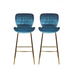 Set de 2 scaune de bar Lily din catifea, albastru - Img 1