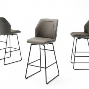 Set de 2 scaune de bar Macapa piele sintetica/tesatura /otel, gri, 46 x 116 x 58 cm - Img 4