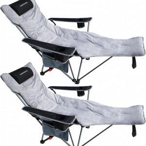 Set de 2 scaune de camping pliabil Keencamp, aluminiu/bumbac, gri/negru, 76 x 53 x 154 cm