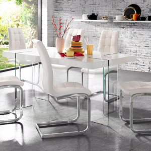 Set de 2 scaune LOLA din piele sintetica/metal, alb/argintiu, 52 x 54 x 101 cm - Img 4