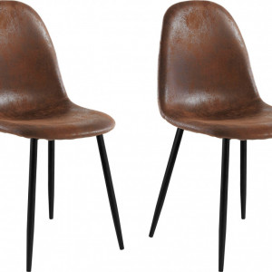 Set de 2 scaune Miller, tesatura/metal/decor stejar, maro antichizat, 44x52x87 cm - Img 5