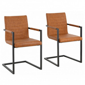 Set de 2 scaune Sabine piele sintetica/metal, cognac 54 x 59 x 87 cm - Img 1