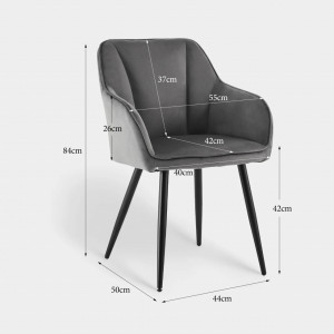 Set de 2 scaune tapitate Earven, catifea/metal, gri/negru, 44 x 50 x 84 cm