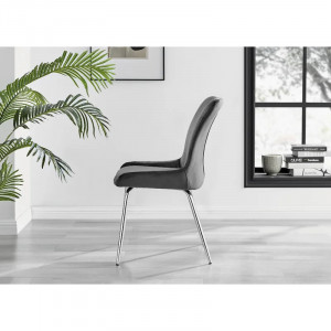 Set de 2 scaune tapitate Illman, catifea/metal, gri inchis/argintiu, 48 x 58,5 x 87,5 cm