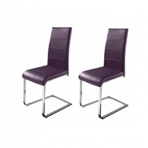 Set de 2 scaune tapitate Josy piele sintetica/metal, mov/argintiu, 42 x 44 x 103 cm - Img 1